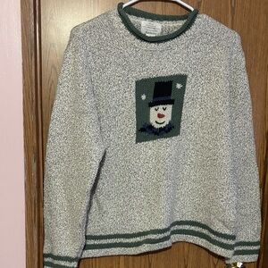 Christopher & Banks Snowman Crewneck Sweater - Gray and Green